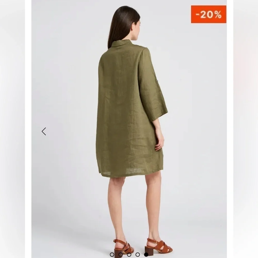 Elena Baldi green linen shirt dress roll sleeves new with tags size L - Picture 2 of 11